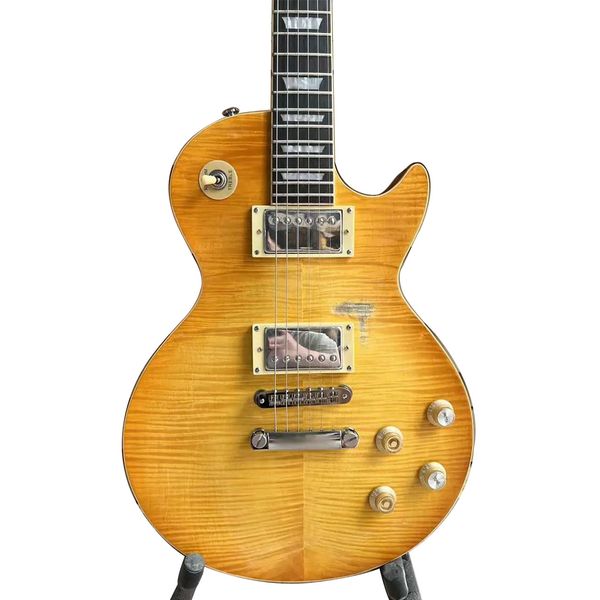 1959 Tributo a Gary Moore Peter Green Chitarra affumicata Sunburst Relic Top in acero fiammato Corpo e manico in un unico pezzo