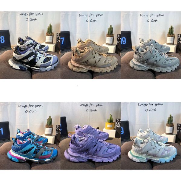 scarpe firmate da uomo Track3.0 Tri-white Nero Tess Goma Sneakers in pelle da allenamento con plateau stampato per attività ricreative all'aperto da uomo e da donna