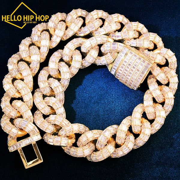 Olá hip-hop 21mm miami cubana corrente colar cor de ouro sólido gelo iout baguette zircon masculino hip hop link gargantilha moda rock jóias