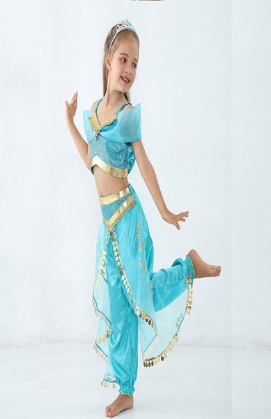 Criança palco princesa traje lâmpada mágica crianças dança do ventre índia roupas de dança lantejoulas pós criança role Playing Stage Costume8691537