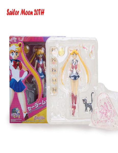 Figuras de brinquedo de ação Sailor Moon Tsukino Usagi Mercúrio Marte Vênus Júpiter 20º aniversário Articulações móveis Black Lady Figura 15cm 23968407