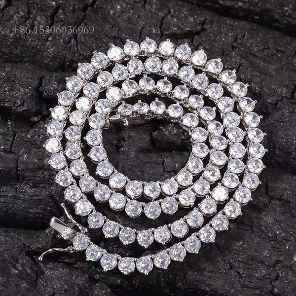 Heißer Verkauf Zinken 3 mm vergoldet Sterling Silber VVS Moissanit Diamant Tennis Kette Armband Halskette
