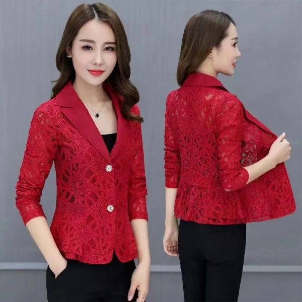 Blazer 2023 Giacca blazer da donna Coreana Primavera Estate Nuova stampa sottile in pizzo Piccole giacche da abito Cappotto elegante da donna sottile blazer da donna