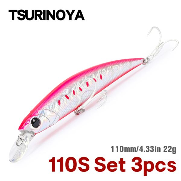 Iscas Tsurinoya Isca de Pesca 110S Conjunto 3pcs 110mm 22g Sinking Minnow Grande Truta Pike Seabass Jerkbait River Lake Hard Baits Crankbait