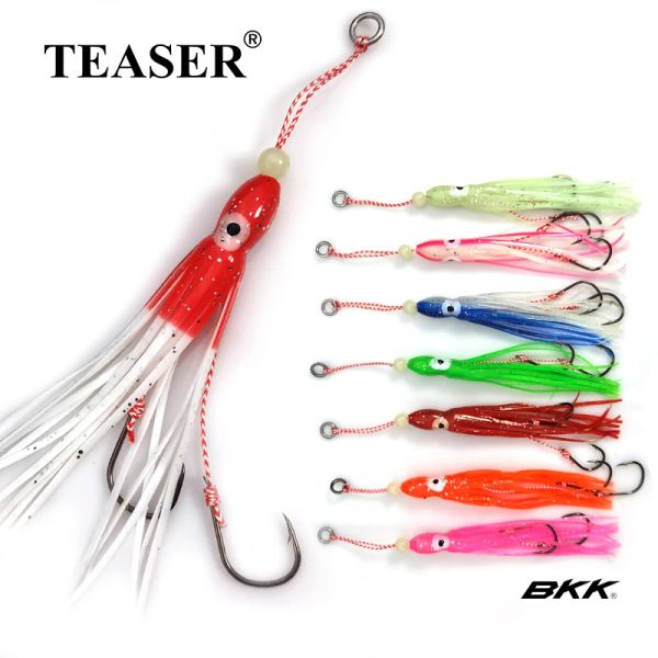 Fishhooks teaser yumuşak kalamar yardımcı jigging kancaları bkk balıkçılık kancaları metal jigs cazibesi inchiku ahtapot lastik snapper jig yapay yem