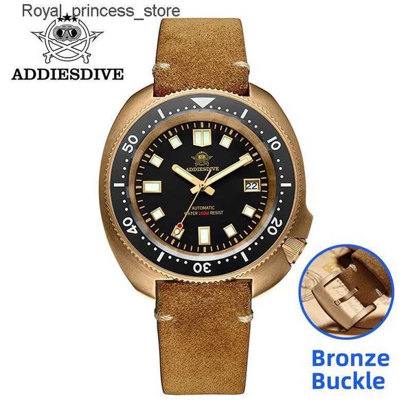 Andere Uhren ADDIESDIVE 2104 Herren Bronze Schwarzes Zifferblatt Saphirglas NH35 Automatik 200m Dive Bronzegehäuse C3 Super Luminous es Q240301