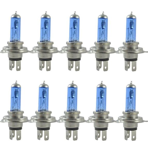 10pcs 12V 90100W H4 Halojen Işıklar Lambası 6000K Araba Halojen Ampul Xenon Koyu Mavi Cam Süper Beyaz2921236