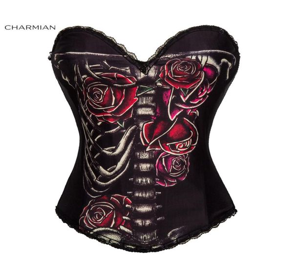 Sexy steampunk halloween espartilho para mulheres vintage rock overbust espartilho açúcar crânio egito estilo impresso traje bustier8855670