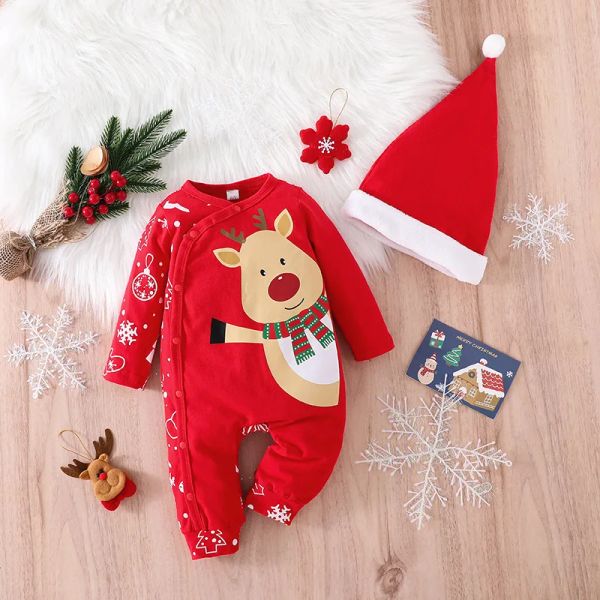 Jaquetas Bebê Crianças Feriado Manga Longa Onesie Crianças Natal Onesie Roupas de Escalada Chapéu Desgaste das Crianças Roupas de Meninas