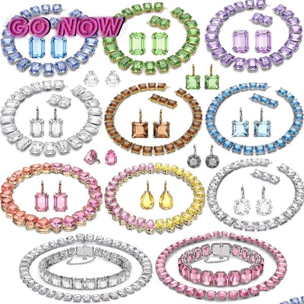 Armband-Halsketten-Sets 2023 New Millenia Lucent Cutting Crystal Series Modeschmuck Original-Charm-Halsketten-Set Das beste Geschenk für Dhu49