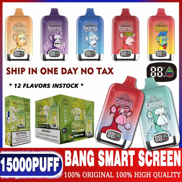 BANG SMART SCREEN 15000 Puffs Einweg-E-Zigaretten-Vape-Stift, 25-ml-Pod, 650-mAh-Akku, China, authentischer Großhandel für Vaper, austauschbarer Puff BC15K, 12K, 9K