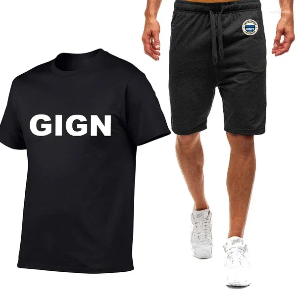 Fatos masculinos França Gendarmerie GIGN Homens Verão vender bem nove cores de manga curta t-shirt simples casual na moda confortável lazer terno