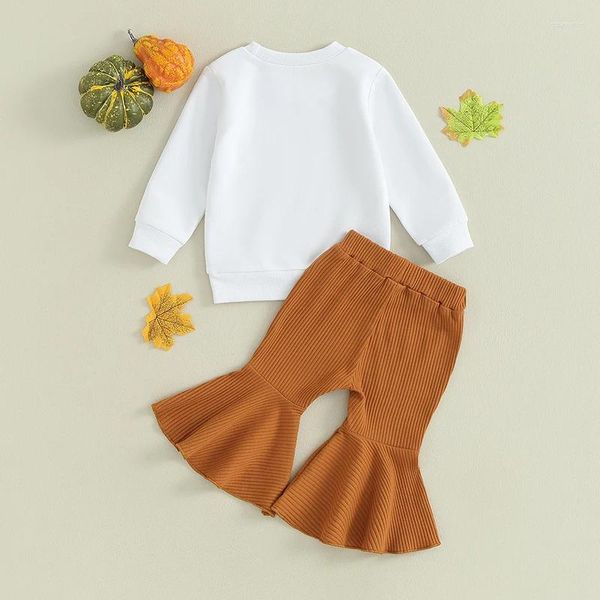 Giyim Setleri Küçük Kız Kız Şükran Günü Sevimli Kıyafet Uzun Kollu Mektup Sweatshirt Gevşek Parlama Pantolon 2 PCS Sonbahar Giysileri Seti