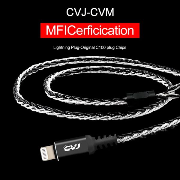 Acessórios CVJ Certified MFI Lightning HIFI Fone de ouvido IEMs MMCX Cabo 200 Core banhado a prata 2 pinos 0,75 mm / 0,78 mm Conector para KZ TRN CSN CS8