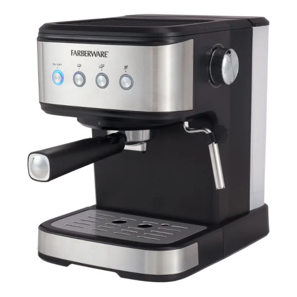 Tools Farberware Caffettiera per caffè espresso 1.5L 20 Bar con serbatoio dell'acqua rimovibile, macchina per caffè argento e nera