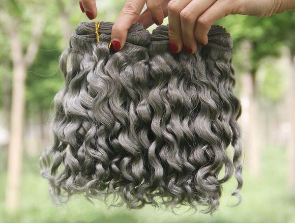 Серебристо-серые глубокие вьющиеся человеческие волосы Серые бразильские человеческие волосы плетут Серые глубокие волнистые вьющиеся наращивания 3 шт. Лот Новое поступление 4493764