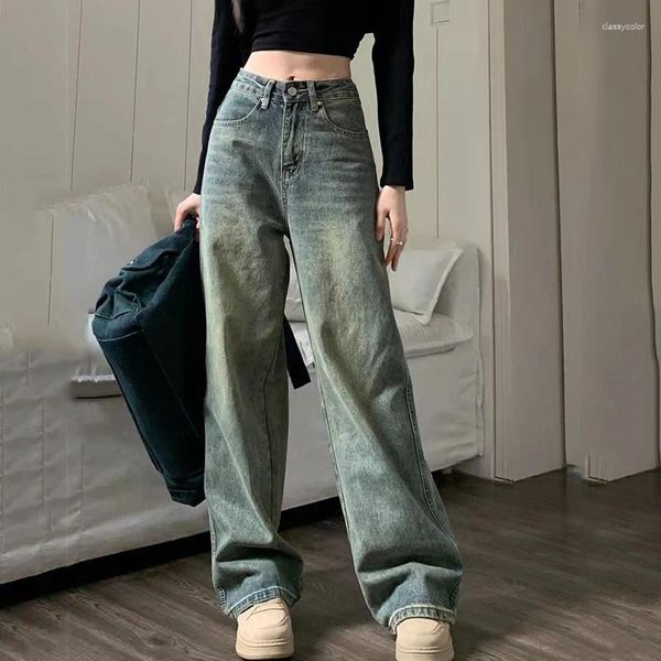 Frauen Jeans Rimocy Vintage Hohe Taille Gerade Frauen 2024 Frühjahr Breite Bein Cargo Hosen Frau Streetwear Chic Lose Denim Hosen mujer