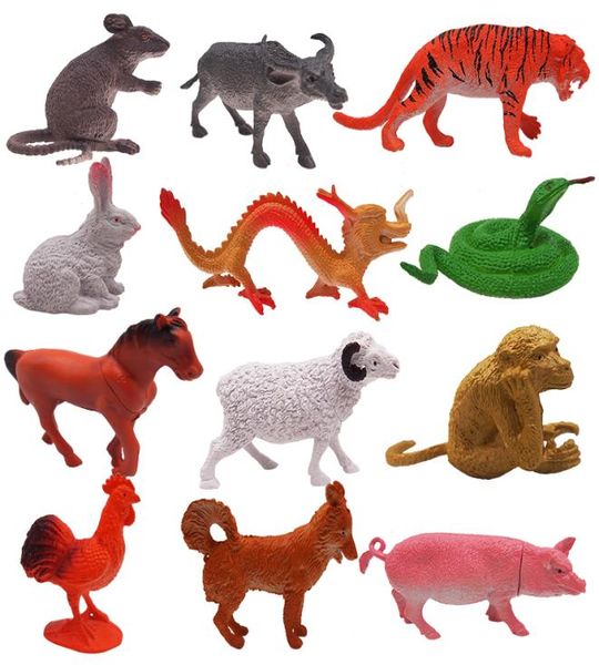 Giocattoli per bambini039 Segni zodiacali cinesi modello ragazzo combinazione simulazione animale giocattolo di plastica9395817