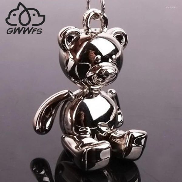 Portachiavi Gwwfs Teddy Bear Portachiavi con ciondolo per donna Uomo Lega di metallo Borsa con ciondolo Portachiavi per auto Anello regalo