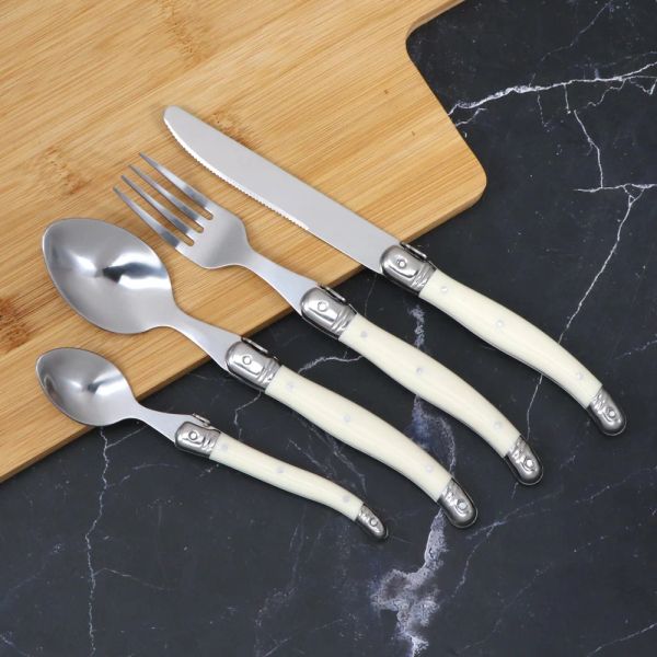 Set Jaswehome 34 pezzi Laguiole Argenteria Coltelli da bistecca Forchette Cucchiai Set Collezione di smalti a specchio Set di posate in acciaio inossidabile