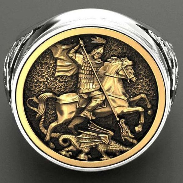 Винтажное кольцо Sovereine для мужчин, портрет Святого Георгия, золотые кольца с римским кавалерийским драконом для женщин, Boho, скандинавская мифология, ювелирные изделия викингов229U