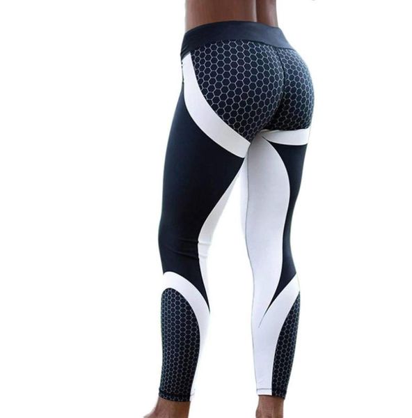 Hayoha Mesh-Muster-Druck-Leggings, Fitness-Leggings für Damen, sportliche Workout-Leggins, elastische, schlanke, schwarze, weiße Hosen, XSXL3985189