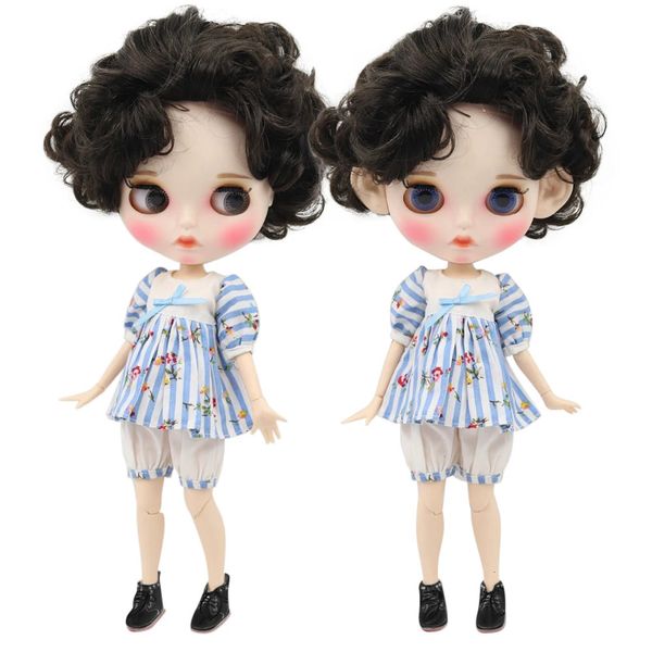 ICY DBS Blyth bambola 16 giocattolo pelle bianca corpo articolare bjd capelli neri viso opaco con sopracciglio bambola personalizzata 30 cm 240229