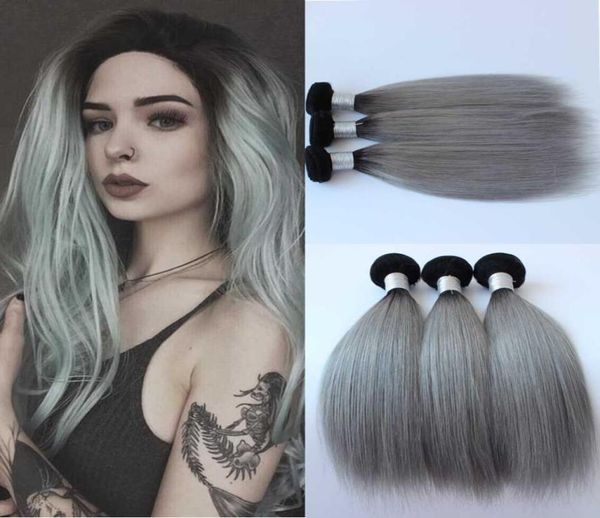 Nuovo arrivo brasiliano 3 pzlot ombre grigio argento tessitura dei capelli 1b grigio due toni estensioni dei capelli umani brasiliani fasci di capelli51006929863282