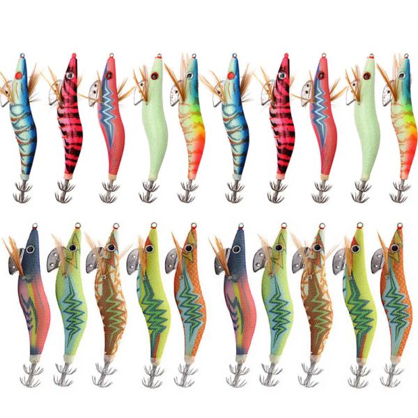 Esche 10/20 pezzi esche calamari pesca acqua salata bagliore gamberetti teste jig esca in legno esche polpo occhi 3D seppie esche artificiali in legno