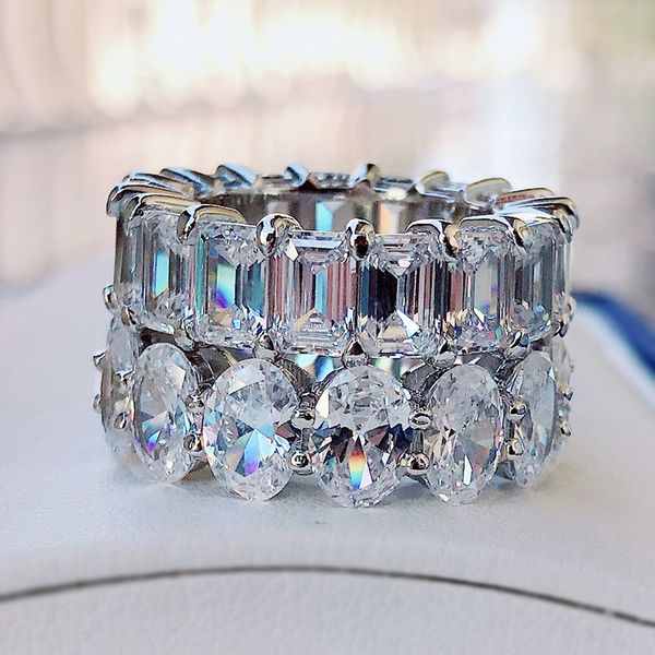 Drop Ship Rulalei Anelli di nozze originali Spakrling Gioielli di lusso Argento sterling 925 Smeraldo 5A Zircone cubico Diamante CZ Elegante festa Promessa Anello da donna Regalo