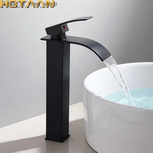 Rubinetti per lavabo a cascata Rubinetto per lavabo in ottone a cascata installazione a ponte monoforo monoforo miscelatore per lavabo bagno freddo e caldo rubinetto zincato nero Q240301