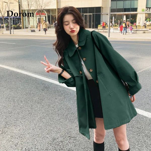 Trench vintage verde trench coat feminino outono coreano peter pan colarinho lanterna manga solta clássico blusão jaqueta feminina casual topo