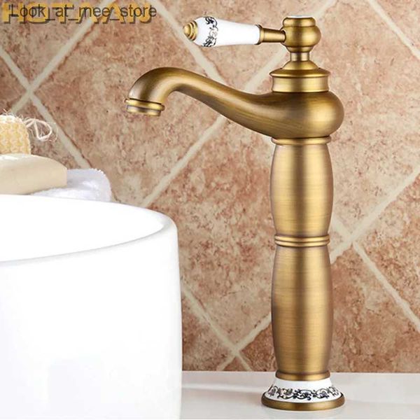 Rubinetti per lavandino del bagno Rubinetto per lavabo del bagno miscelatore in ottone antico rame massiccio rubinetto in stile europeo di lusso torneiras para banheiro gru YT-5085 Q240301