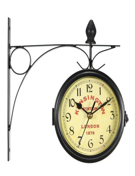 Charminer vintage decorativo dupla face relógio de parede metal estilo antigo estação relógio parede pendurado preto3847357