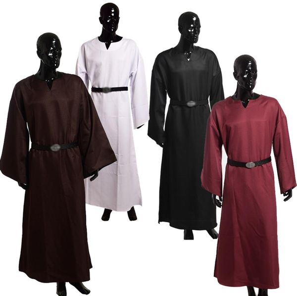 Trajes medievais Wicca Pagan Ritual Robes 4 cores Mens Vintage Priest Vestido Cope Sacerdote Clero Robe Traje Cosplay com Cintura 3562643