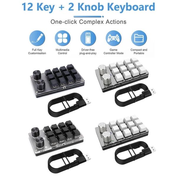 Pedler Bluetooth Kablosuz/USB 12 Anahtar 2 Knob Mekanik Klavye 39Keys Oyun Klavye Kısayol Programlanabilir Tuş Takımı Anahtarları Özel Makro