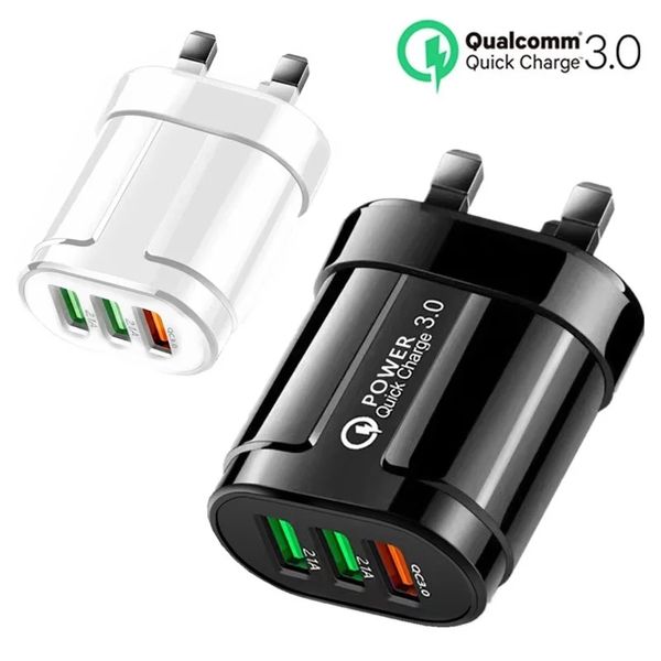 USB-зарядное устройство для быстрой зарядки 3.0, 28 Вт, 3 USB-порта, адаптер QC 3.0, штепсельная вилка для мобильного телефона ЕС, США, Великобритании, быстрая зарядка, домашнее зарядное устройство, дорожный адаптер для iPhone для Samsung