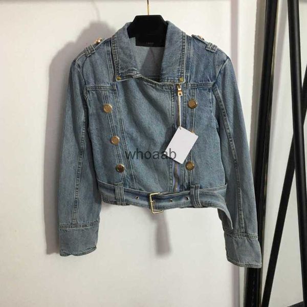 Damenjacken 23SS Designerkleidung Denimmantel B-Buchstabe Zweireiher Gürtel versteckte Taille Lederstil Revers langärmeliger Denimmantel Kleidung A1 240301