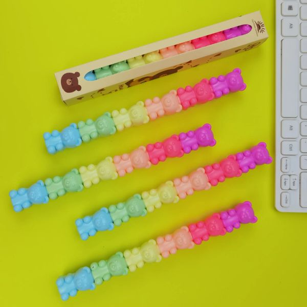 Pens 12 set/çok yaratıcı mini ayı vurgulayıcı kalem kawaii 6 renk çizim boyama sanat markeri kalem okulları kırtasiye hediyesi