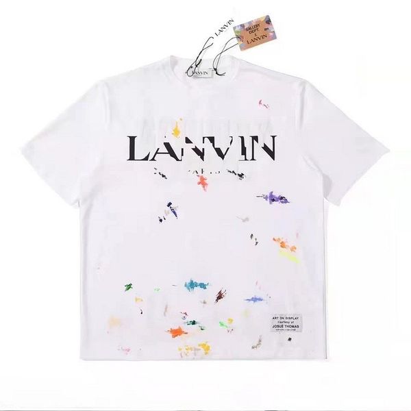 versão marca moderna Langfan Lanvi co-marca com a mesma letra de tinta salpicada desenhada à mão com estampa de grafite camiseta de manga curta para homens e mulheres com mangas curtas S-XL