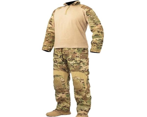 Mege Conjunto de uniforme de combate militar camuflado tático camisas calças cargo com almofadas G3 soldado ao ar livre roupas de paintball airsoft 221339828