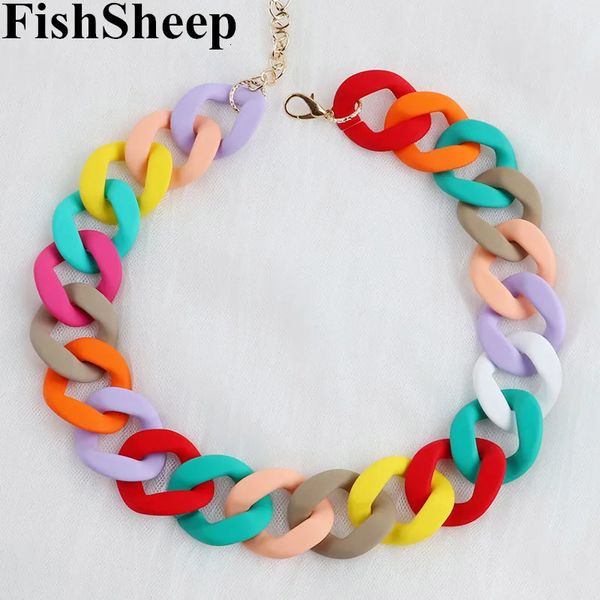 Fishsheep fosco colorido acrílico chunky corrente colar para mulheres grande corrente colar gargantilha pingente colares moda jóias 240229