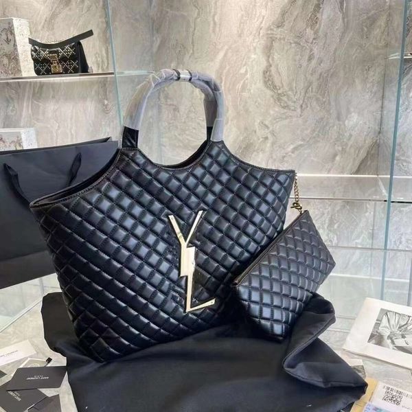 Designer-Maxi-Einkaufstasche in Übergröße, Handtaschen, befestigt Mini-Geldbörse, Damen-Reisetasche, Schultertasche, Shopper-Taschen, Schwarz. Korrekte Version