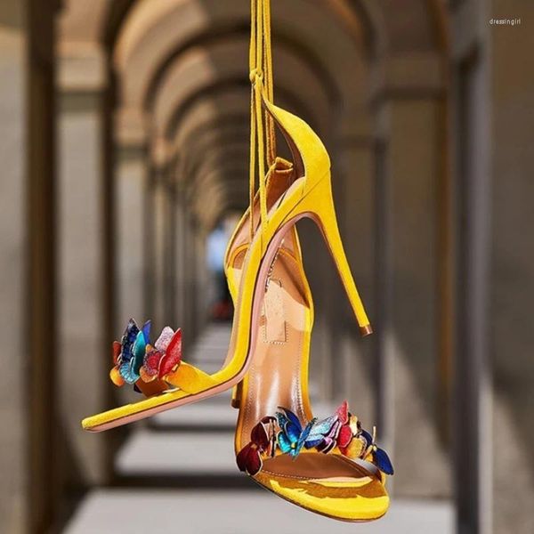 Sandálias borboleta tiras finas salto alto senhoras stilettos sexy flores um cinto bombas vestido de festa sapatos para mulheres 2024 verão