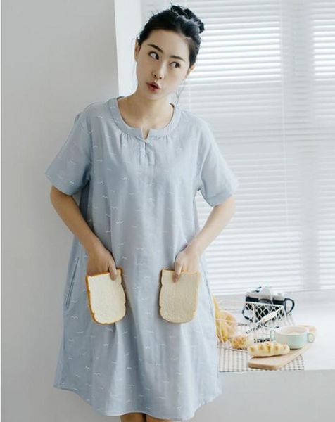 August Ge Sang, весенне-летняя женская хлопковая юбка с короткими рукавами, газовая пижама для дома, простая7074674
