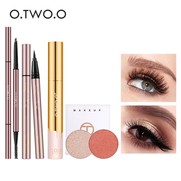 Set O.TWO.O 4 pezzi Set trucco occhi Impermeabile Ombretto duraturo Stick Matita per sopracciglia Mascara nero Eyeliner Timbro Kit cosmetico