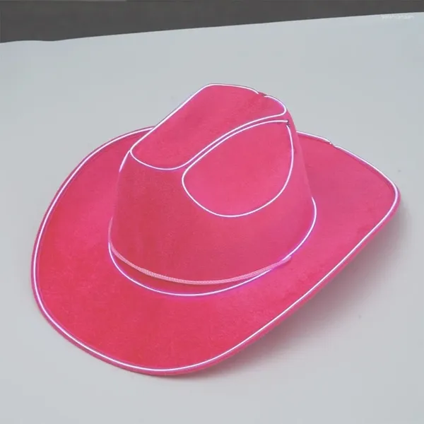 Berretti Cappello a cilindro in stile occidentale Cowgirls LED rosa Cappelli da festa Costume di scena Copricapo DXAA