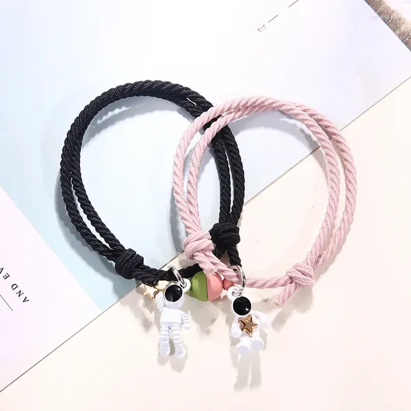 Braccialetti con ciondoli 2 pz/paia Magnete Romantico Bracciale per Coppia per Gli Amanti Ciondolo Astronauta Carino Braslet Corda Elastica per Capelli Regalo Braclet Corrispondente