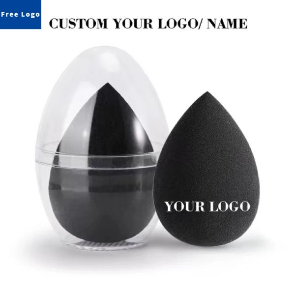 Puff 50pcs kostenloser Logo schwarzer Schwamm mit Gehäuse Großhandel Latexfree Kosmetische Logo Puf