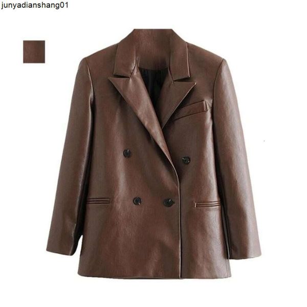 Frauen Frühling und Herbst Mantel Europäischen Retro Zweireiher Fuax Leder Pu Blazer Anzug Femme Mode Casual Jacke Tops Frauen Faux